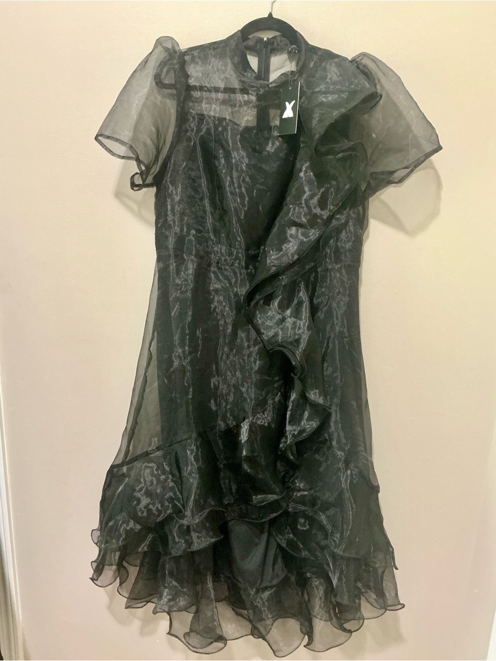 Sheer Ruffle Black Party Dress